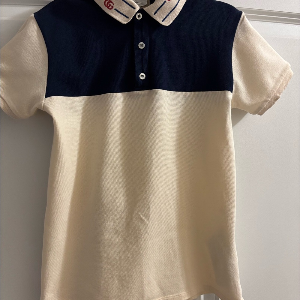 Kids Authentic Gucci Navy and Cream Polo Shirt